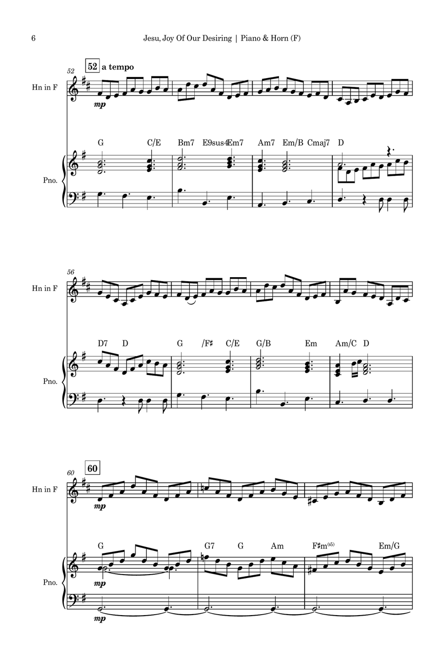 Jesu, Joy of Man's Desiring (J. S. Bach) for Horn in F Solo and Piano Accompaniment with Chords Piano scores gallery preview page 6
