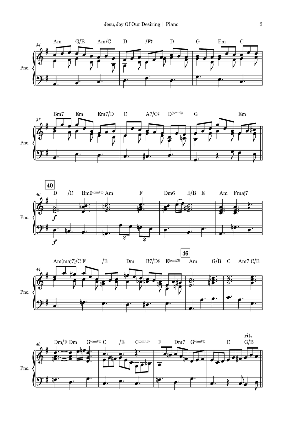 Jesu, Joy of Man's Desiring (J. S. Bach) for Piano Solo with Chords Easy Piano scores gallery preview page 3