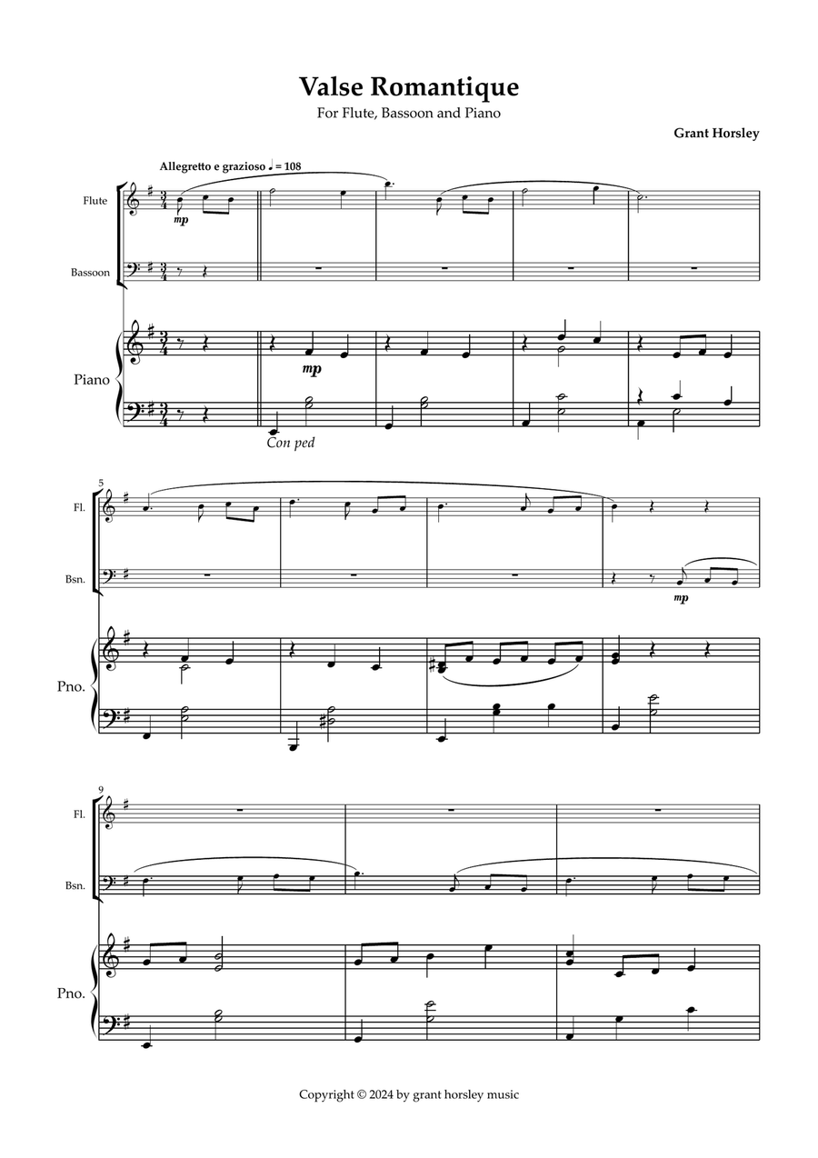 Valse Romantique. Original for Flute Bassoon and Piano. Woodwind Duet scores gallery preview page 2