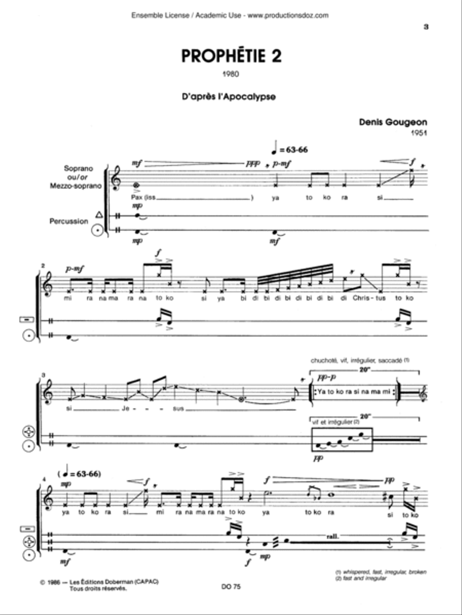 Prophétie 2 (soprano / perc.) Score scores gallery preview page 3