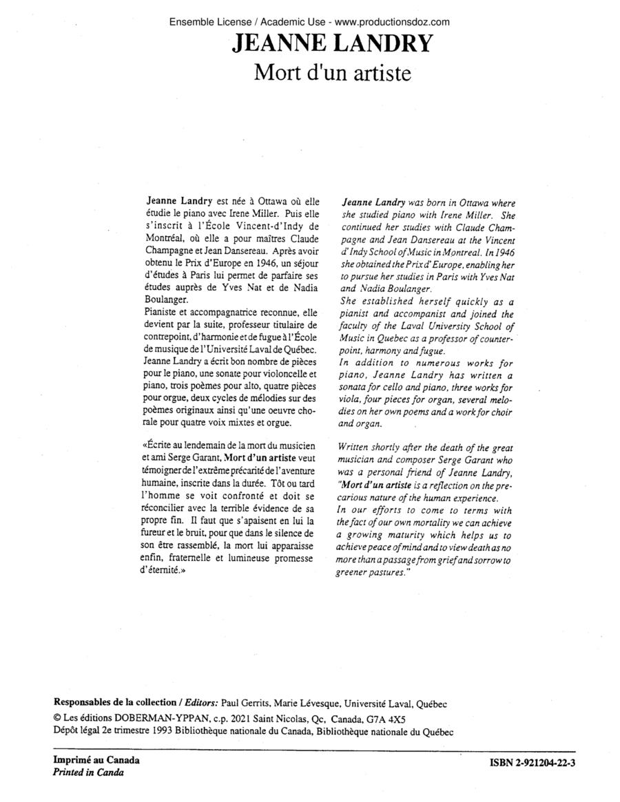 Mort d'un artiste Mort d'un artiste Piano Solo scores gallery preview page 1