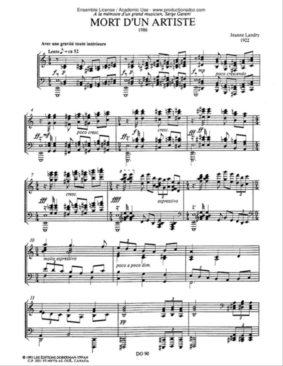 Mort d'un artiste Mort d'un artiste Piano Solo scores gallery preview page 2