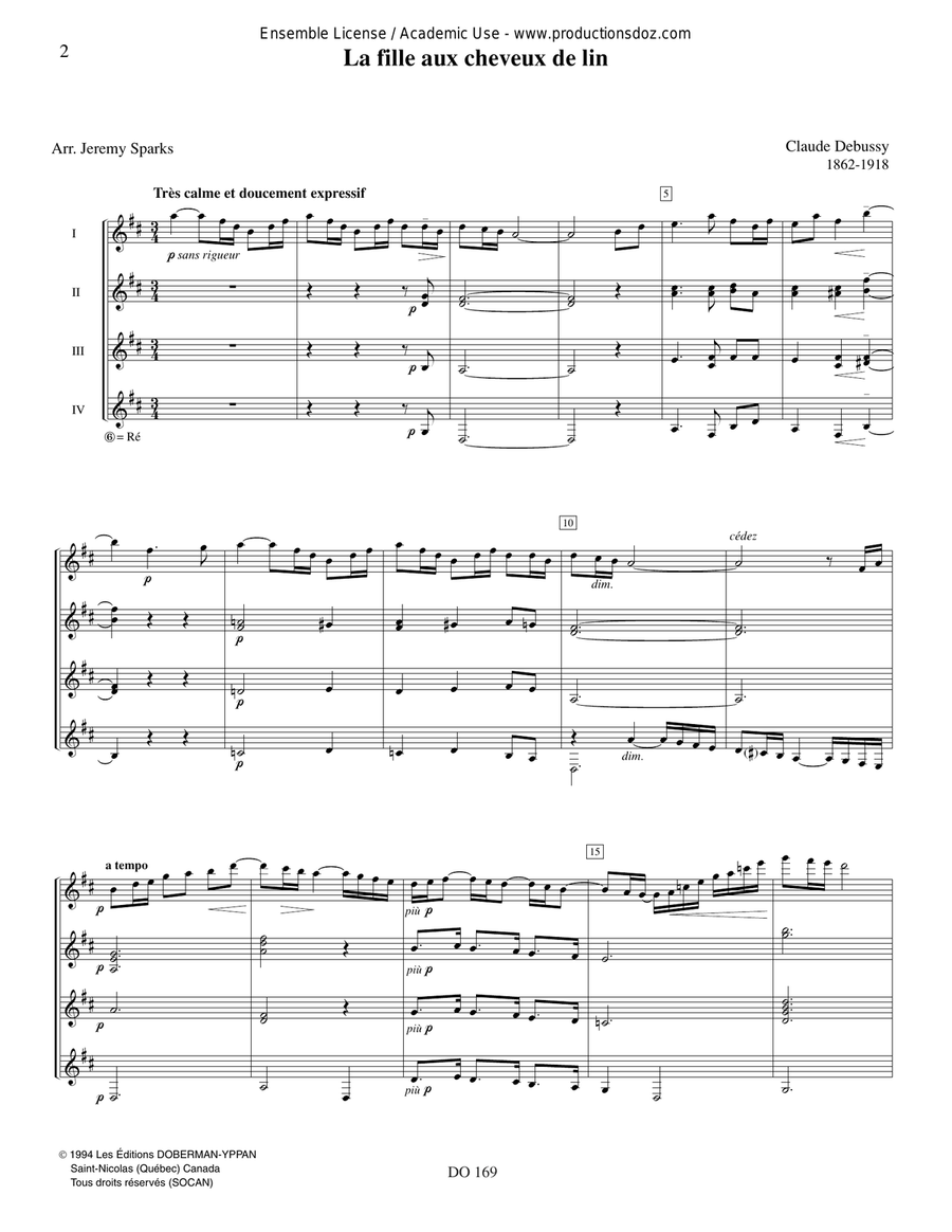 Rêverie & La fille aux cheveux de lin Guitar Ensemble scores gallery preview page 2