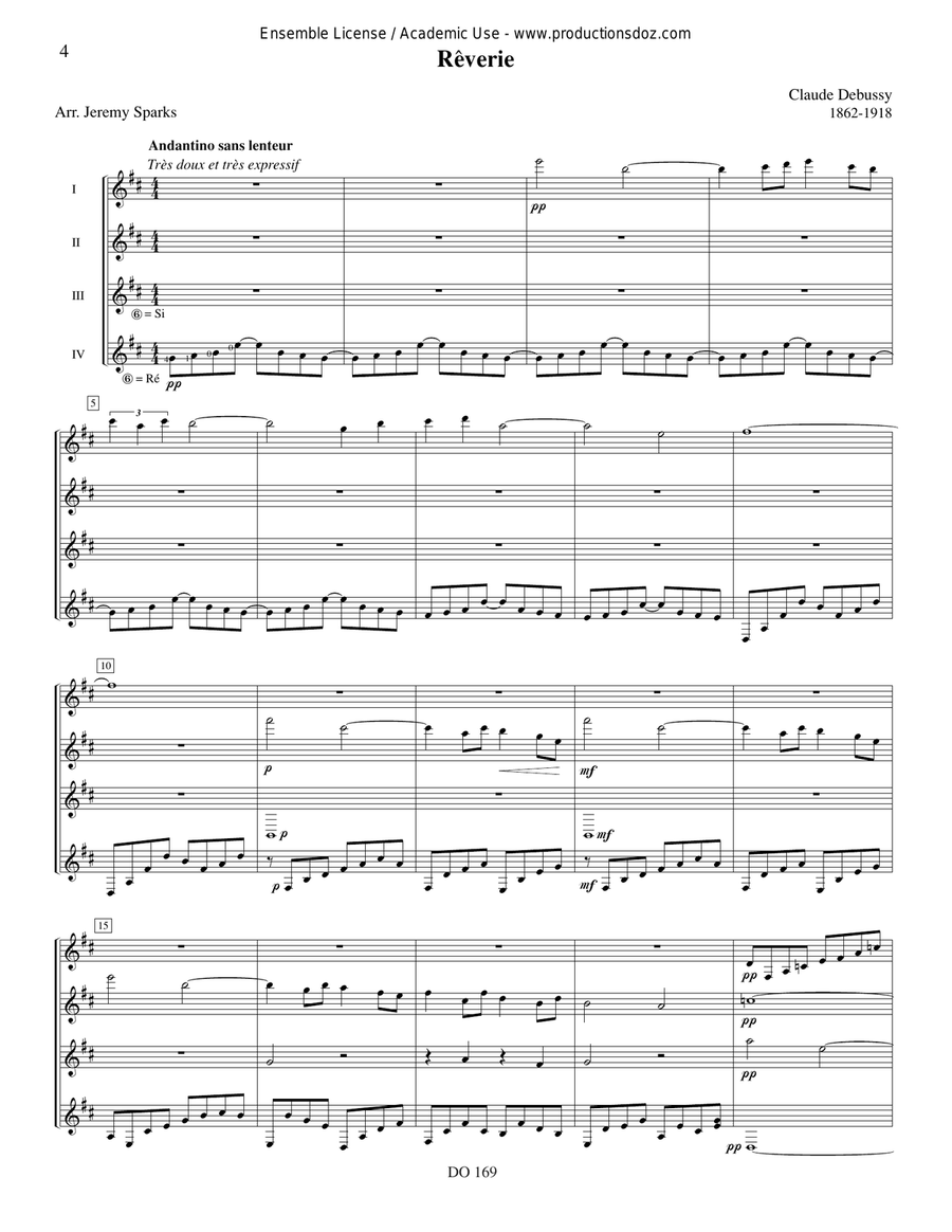 Rêverie & La fille aux cheveux de lin Guitar Ensemble scores gallery preview page 4