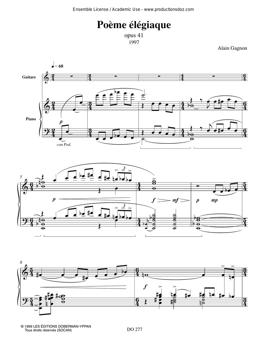 Poème élégiaque (guitar) (pno red) Classical Guitar scores gallery preview page 2