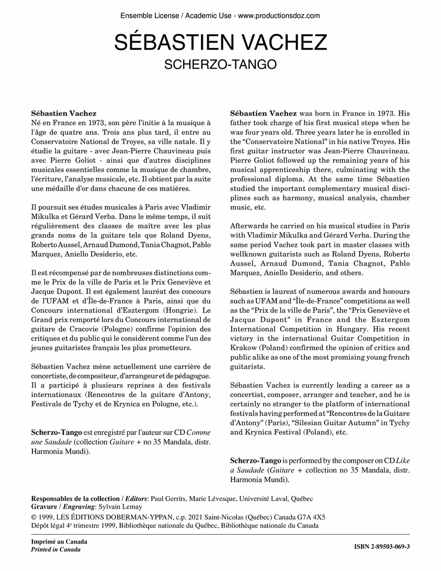 Scherzo Tango Scherzo Tango Classical Guitar scores gallery preview page 1