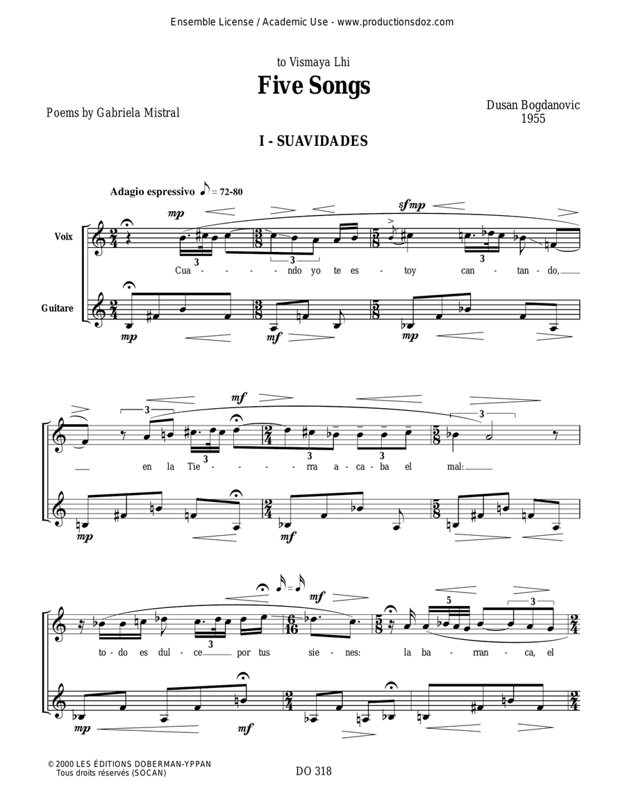 Five Songs (poems G. Mistral) Classical Guitar scores gallery preview page 4