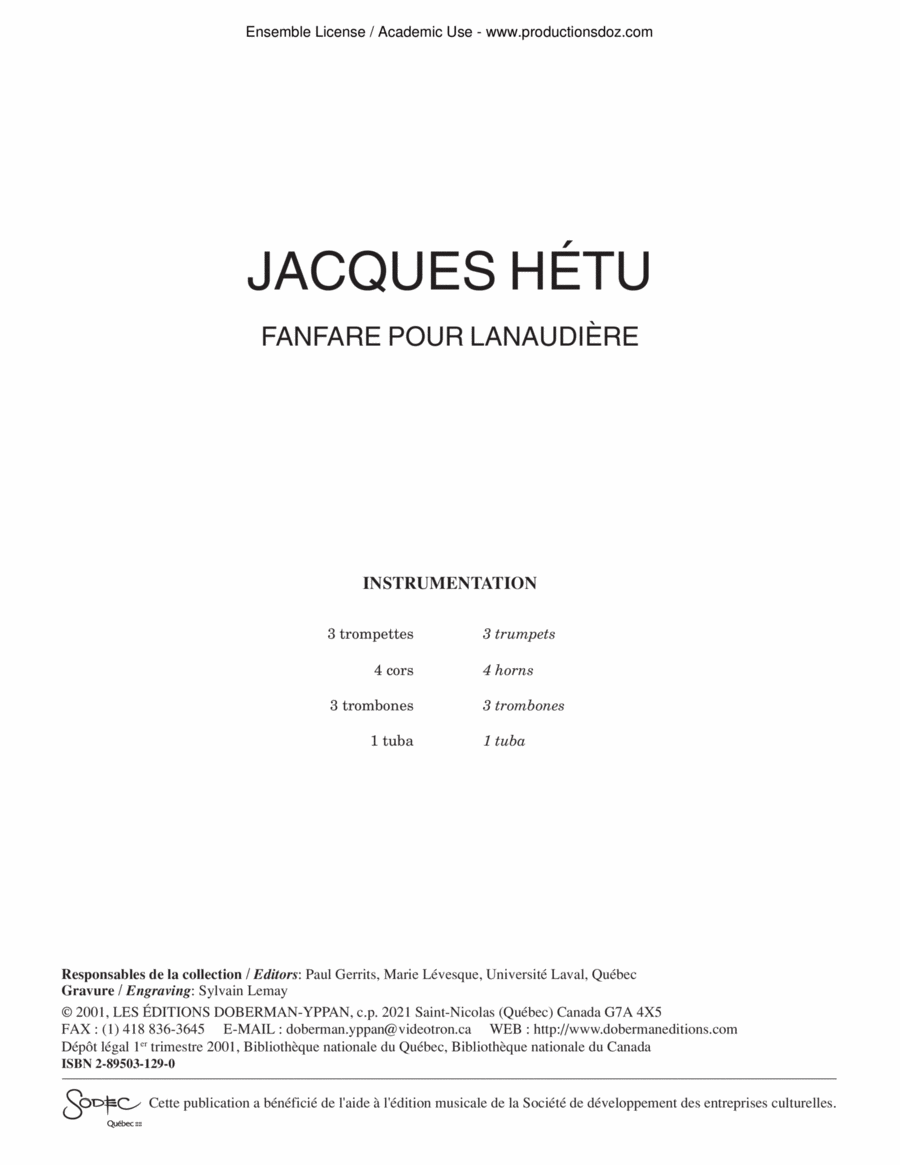 Fanfare pour Lanaudière Fanfare pour Lanaudière Orchestra scores gallery preview page 1