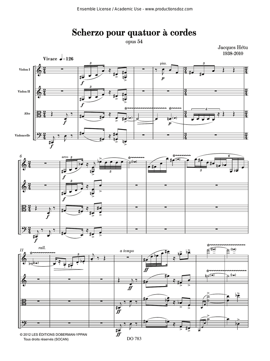 Scherzo pour quatuor à cordes, opus 54 String Quartet scores gallery preview page 3