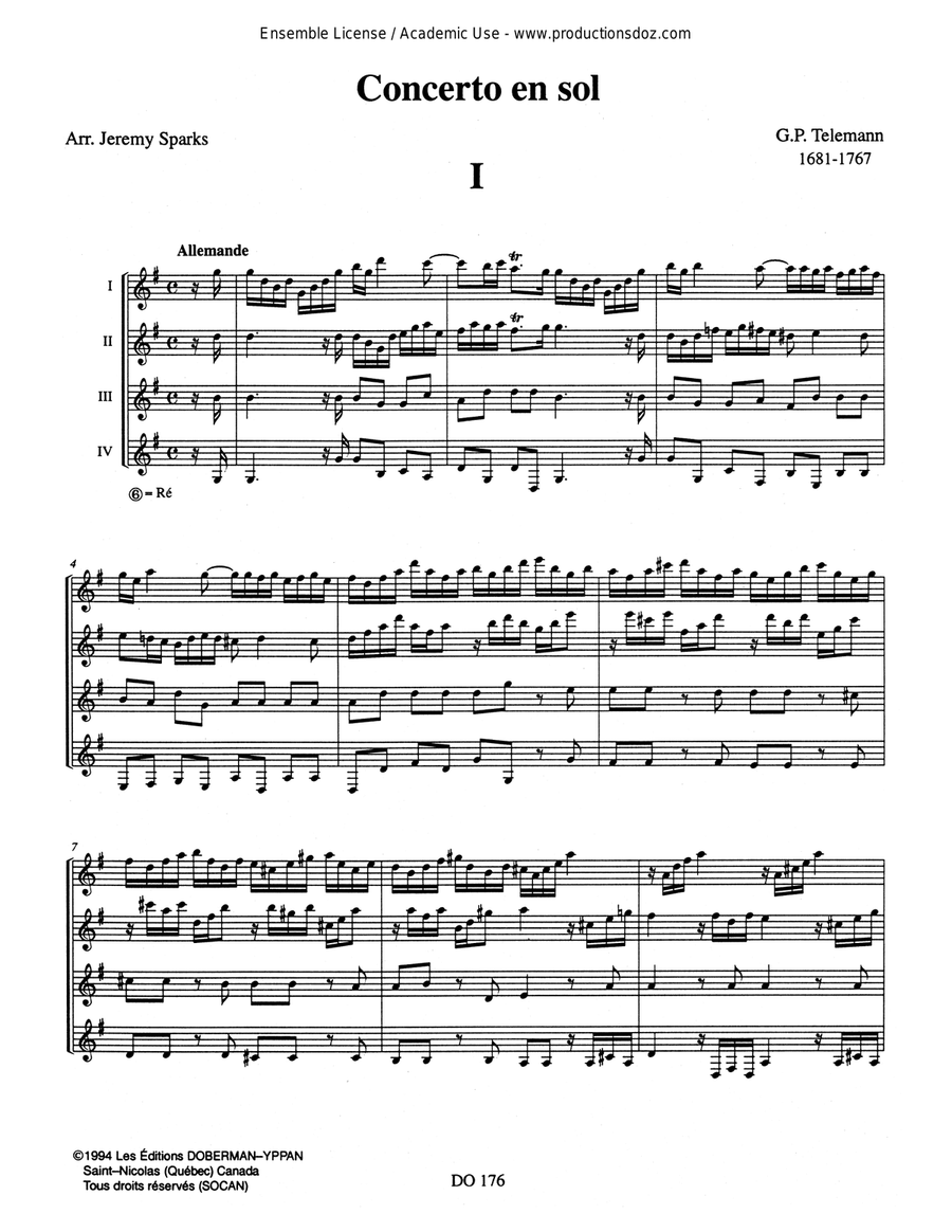 Concerto in G by Georg Philipp Telemann Guitar Ensemble - Digital Sheet Music page 4