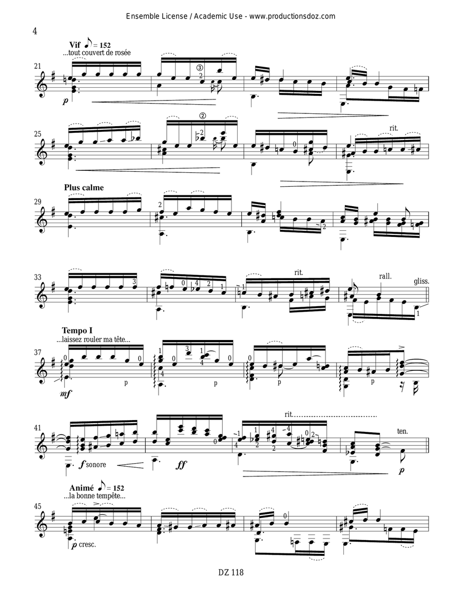 4 pièces inspirées de poèmes de Verlaine Classical Guitar scores gallery preview page 4