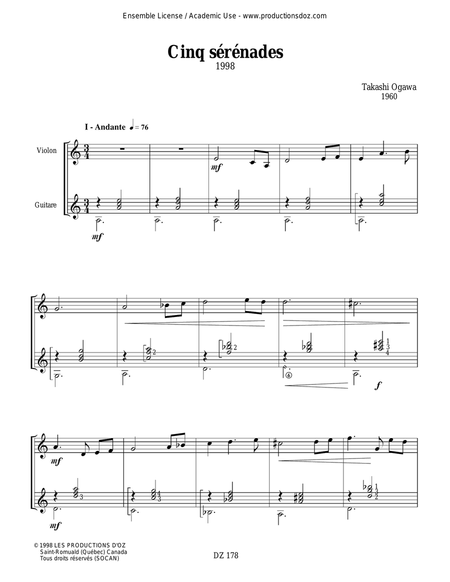 Cinq sérénades Cinq sérénades Violin scores gallery preview page 4