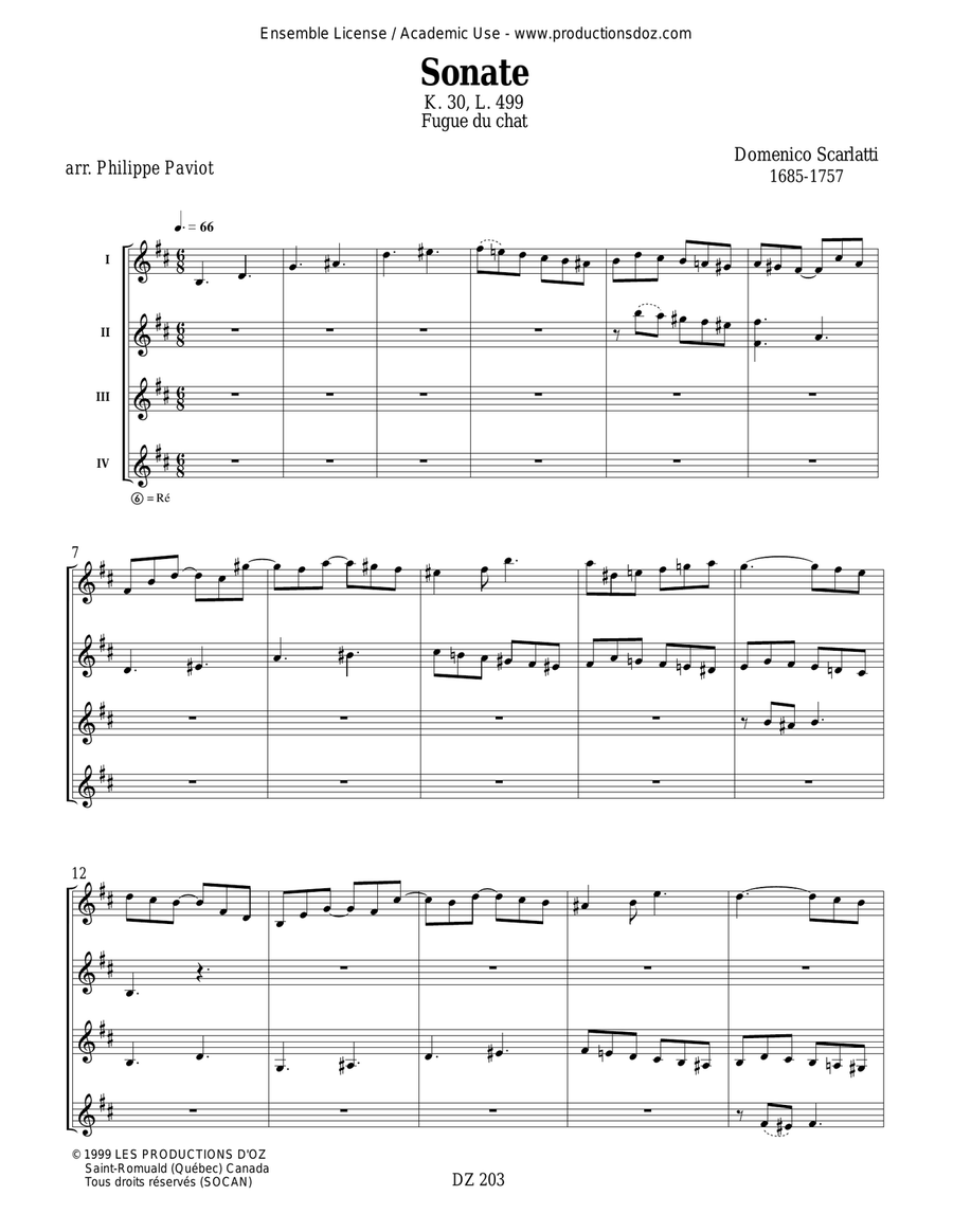 Sonate K. 30, L. 499 - Fugue du chat Guitar Ensemble scores gallery preview page 3