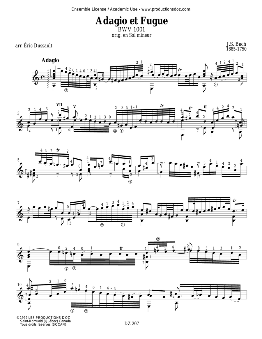 Adagio et Fugue, BWV 1001 Classical Guitar scores gallery preview page 3