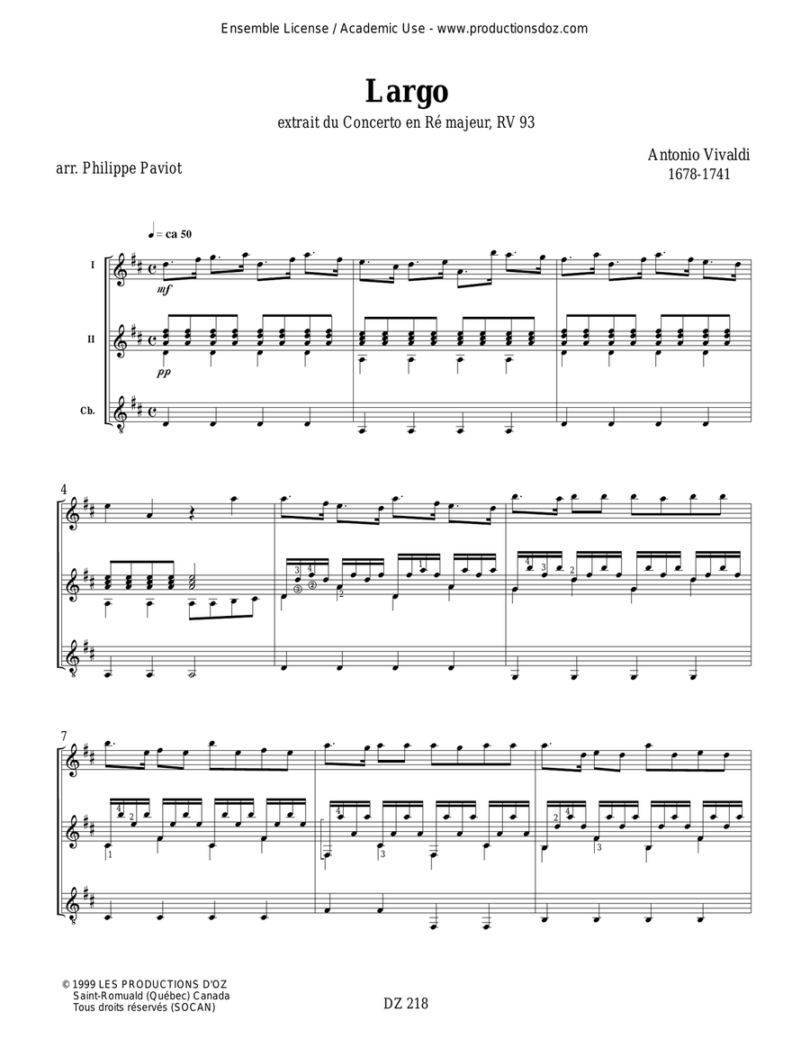 Largo (extrait du Concerto en Ré majeur, RV 93) Guitar Ensemble scores gallery preview page 2