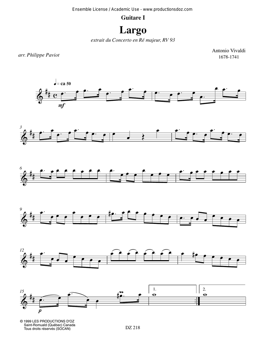 Largo (extrait du Concerto en Ré majeur, RV 93) Guitar Ensemble scores gallery preview page 5