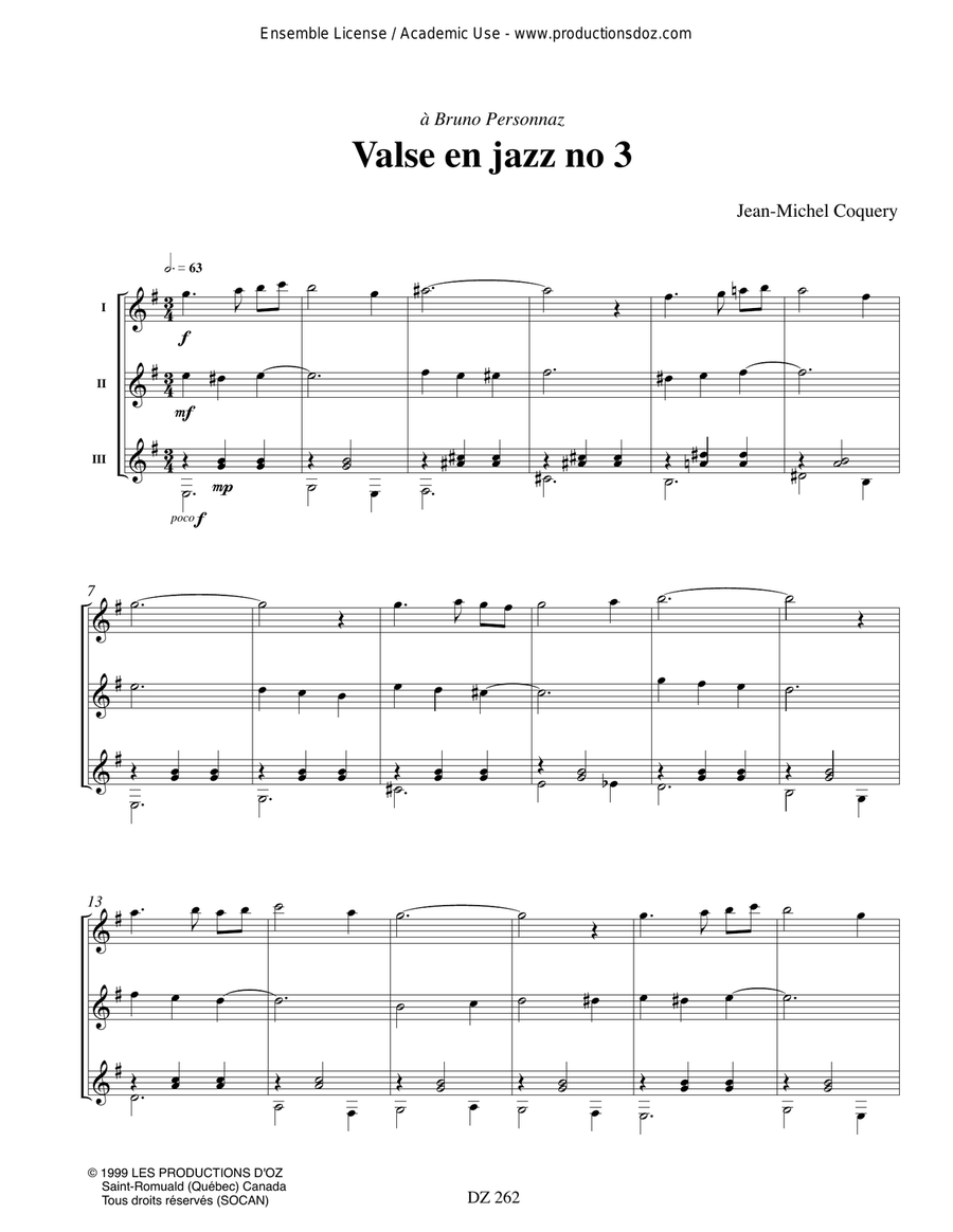 Valse en jazz no 3 Valse en jazz no 3 Guitar Ensemble scores gallery preview page 3