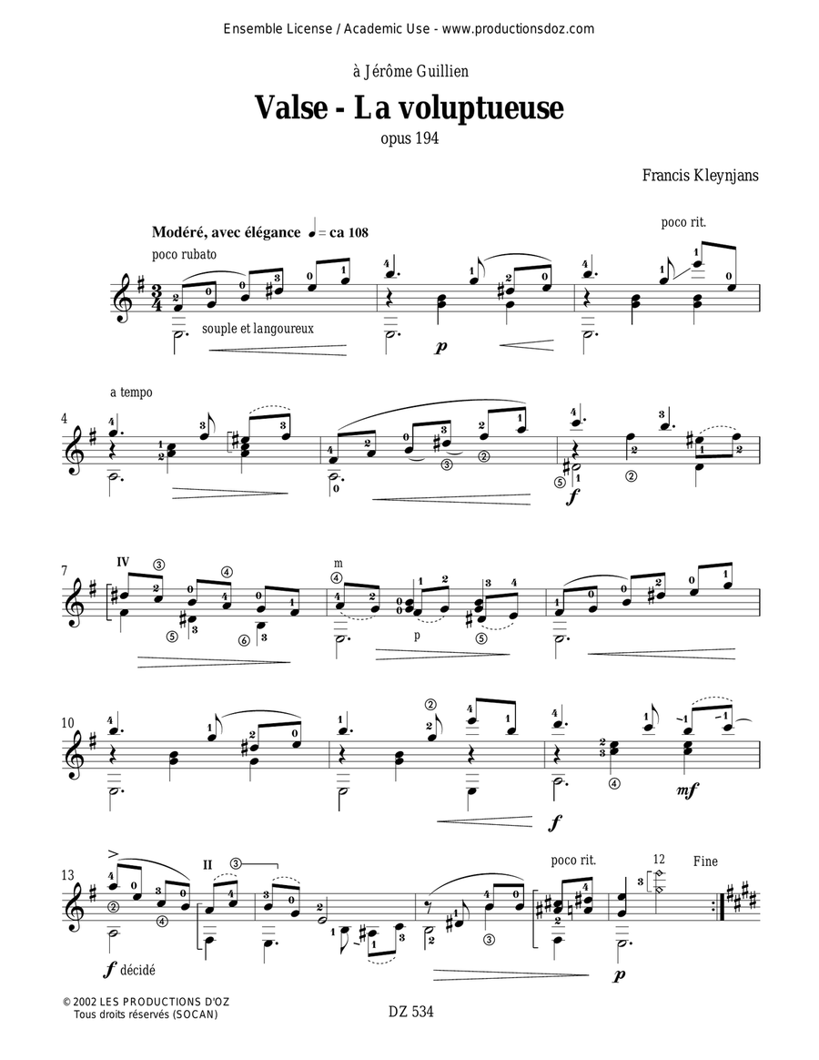 Valse - La voluptueuse, opus 194 Classical Guitar scores gallery preview page 2