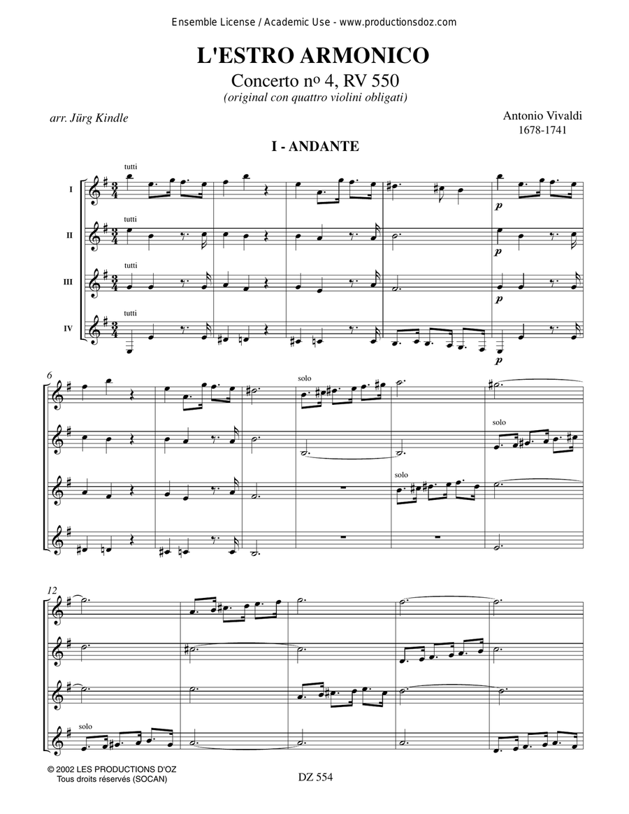L'Estro Armonico, Concerto no 4, RV 550 Guitar Ensemble scores gallery preview page 3