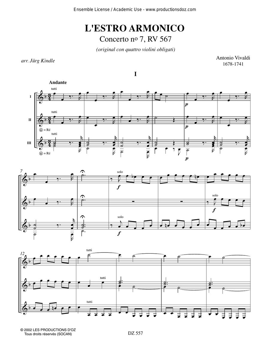 L'Estro Armonico, Concerto no 7, RV 567 Guitar Ensemble scores gallery preview page 3