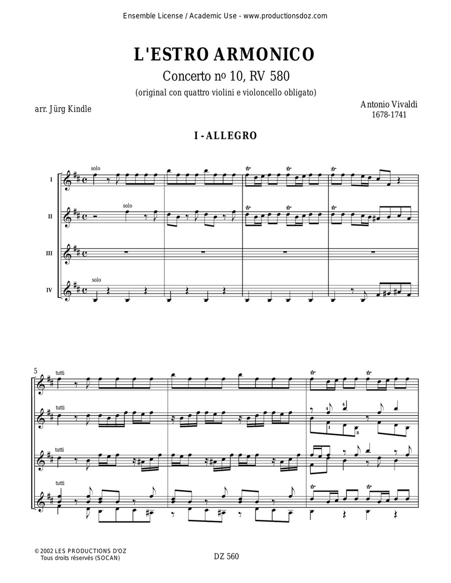 L'Estro Armonico, Concerto no 10, RV 580 Guitar Ensemble scores gallery preview page 3