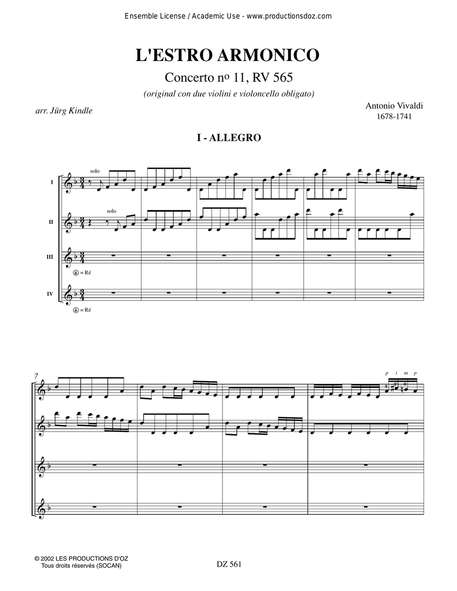 L'Estro Armonico, Concerto no 11, RV 565 Guitar Ensemble scores gallery preview page 3
