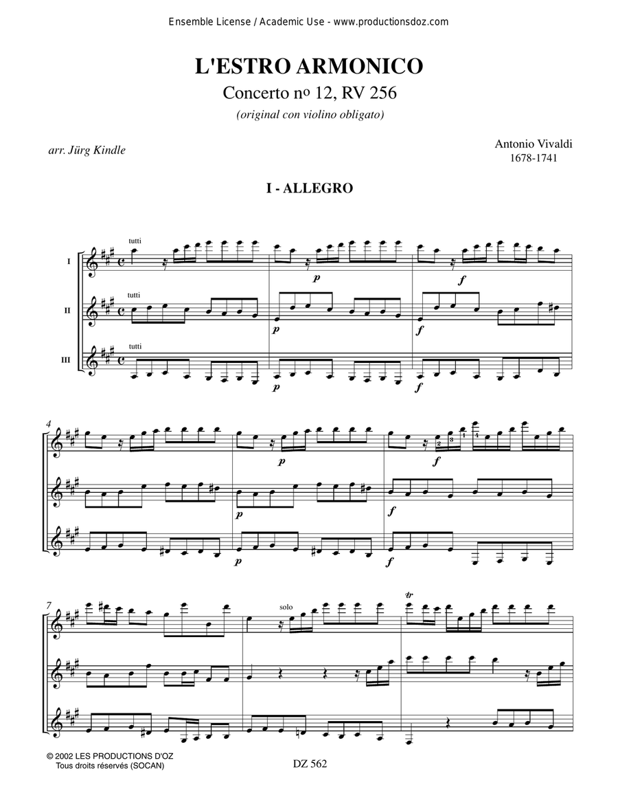 L'Estro Armonico, Concerto no 12, RV 265 Guitar Ensemble scores gallery preview page 3