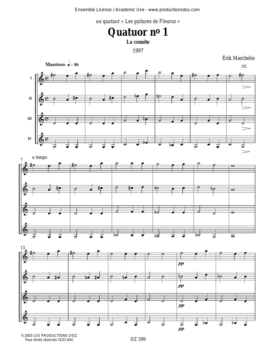 Quatuor No. 1 (La comète) Guitar Ensemble scores gallery preview page 2