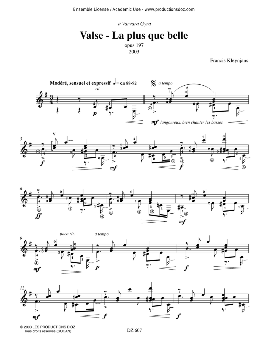 Valse - La plus que belle, opus 197 Classical Guitar scores gallery preview page 2