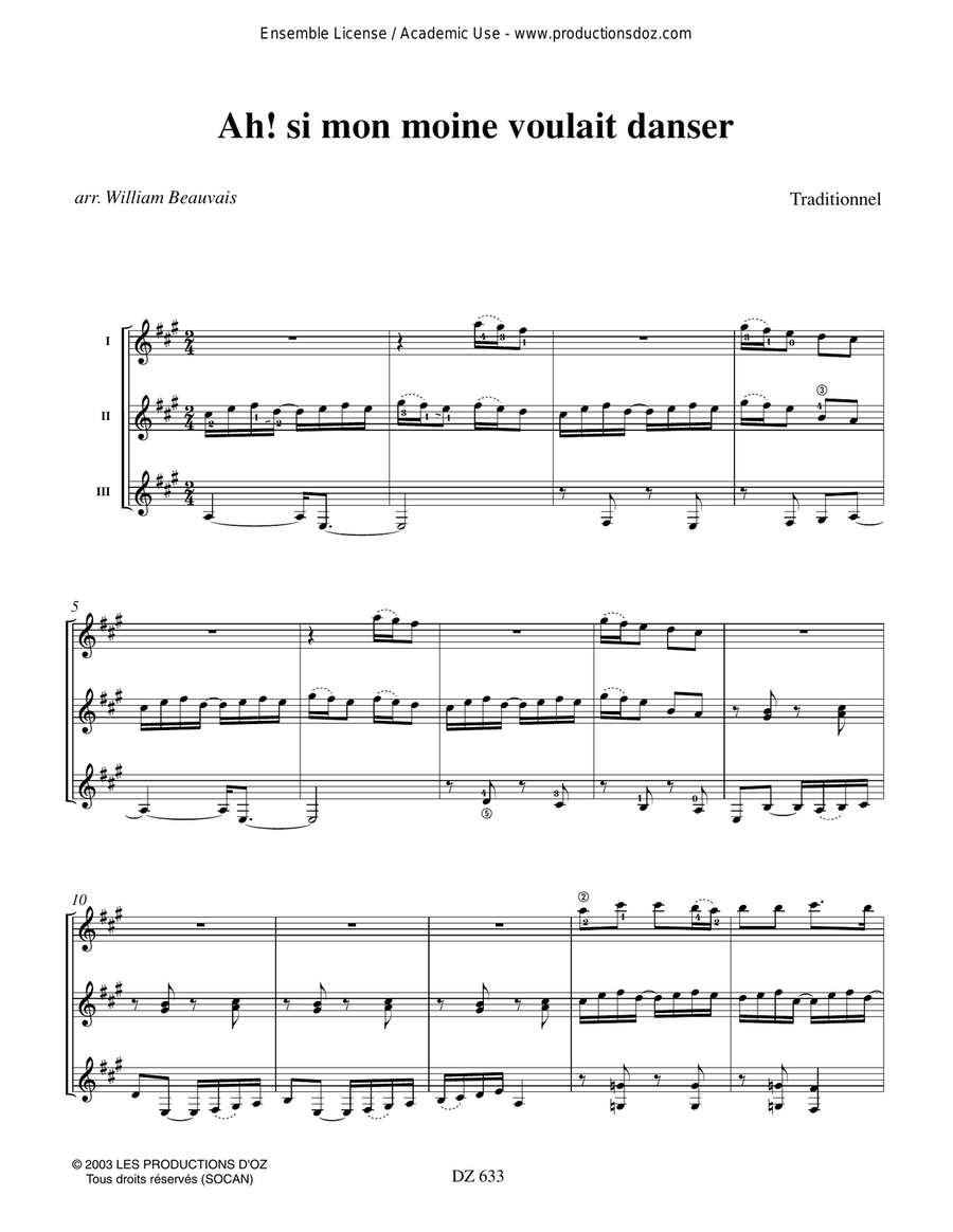 Ah! si mon moine voulait danser Guitar Ensemble scores gallery preview page 3