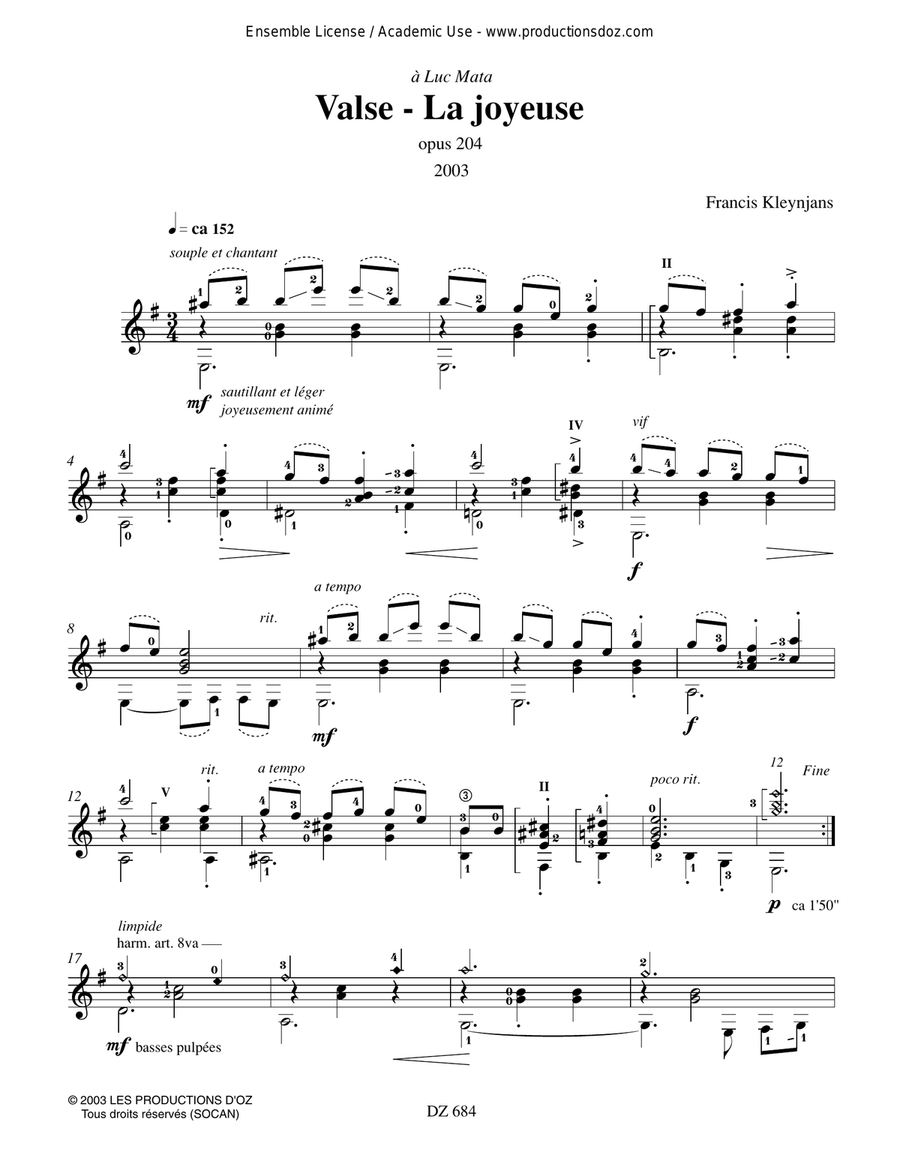 Valse - La joyeuse, opus 204 Classical Guitar scores gallery preview page 2