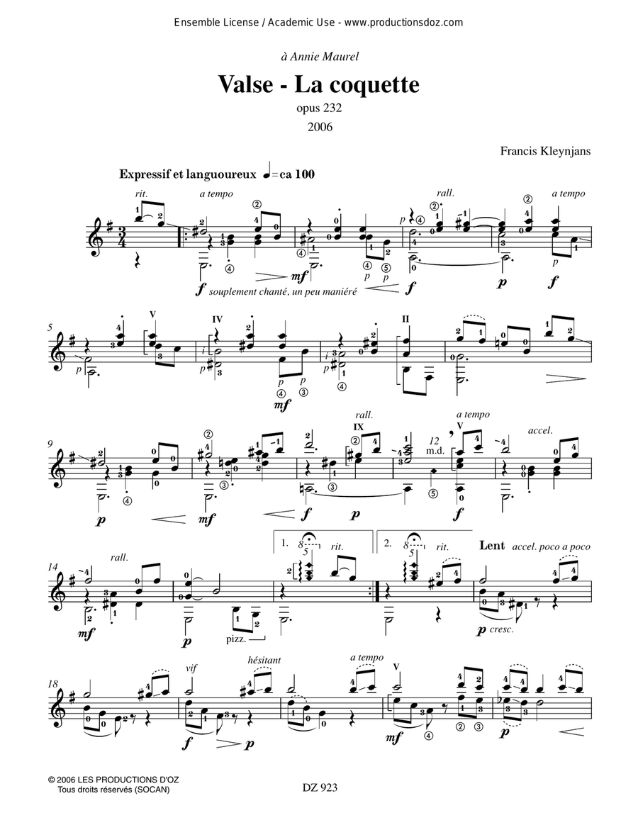 Valse - La coquette, opus 232 Classical Guitar scores gallery preview page 2
