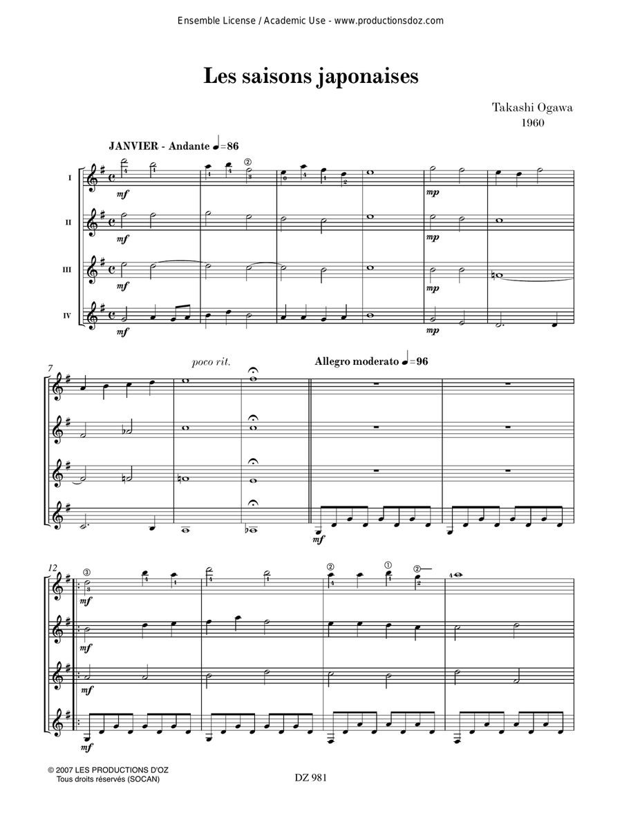 Musique facile pour 4 guitares - Japon (Les saisons japonaises, vol. 1) Guitar Ensemble scores gallery preview page 2