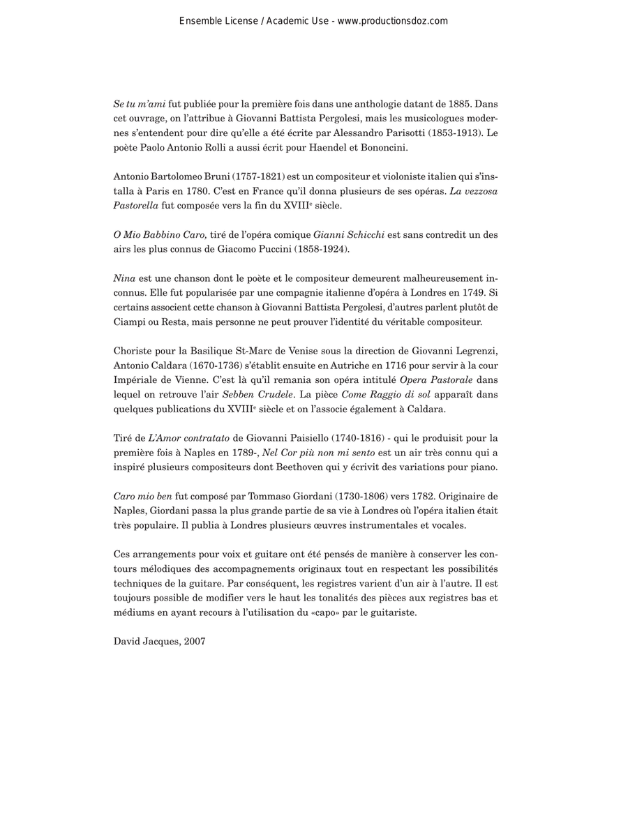 8 mélodies et airs italiens Classical Guitar scores gallery preview page 2