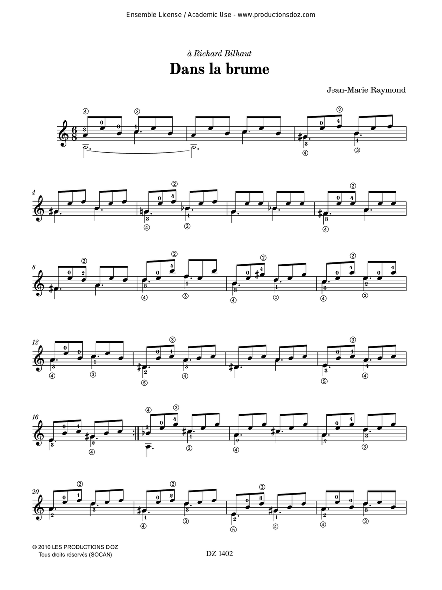 Dans la brume Dans la brume Classical Guitar scores gallery preview page 2