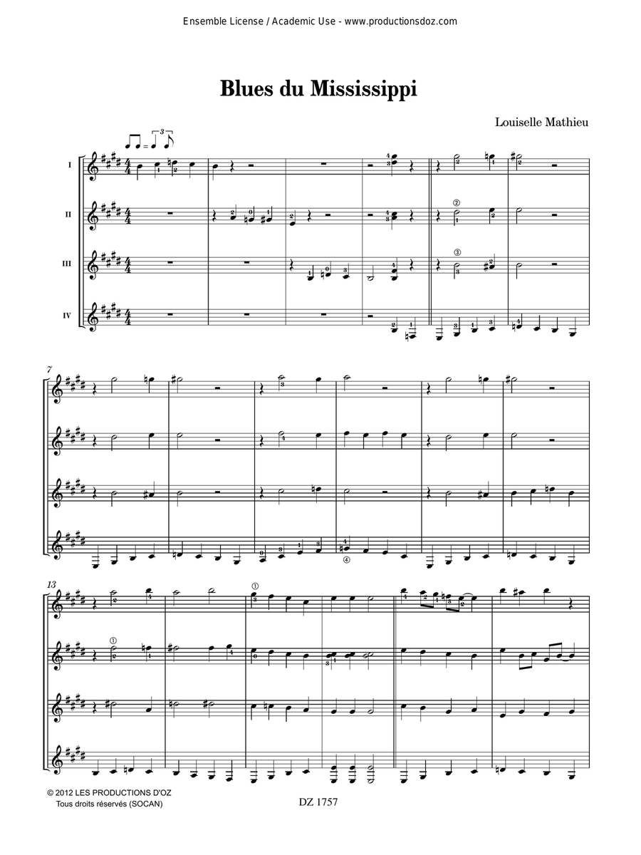 Musique facile pour 4 guitares - États-Unis (Blues du Mississippi) Guitar Ensemble scores gallery preview page 3