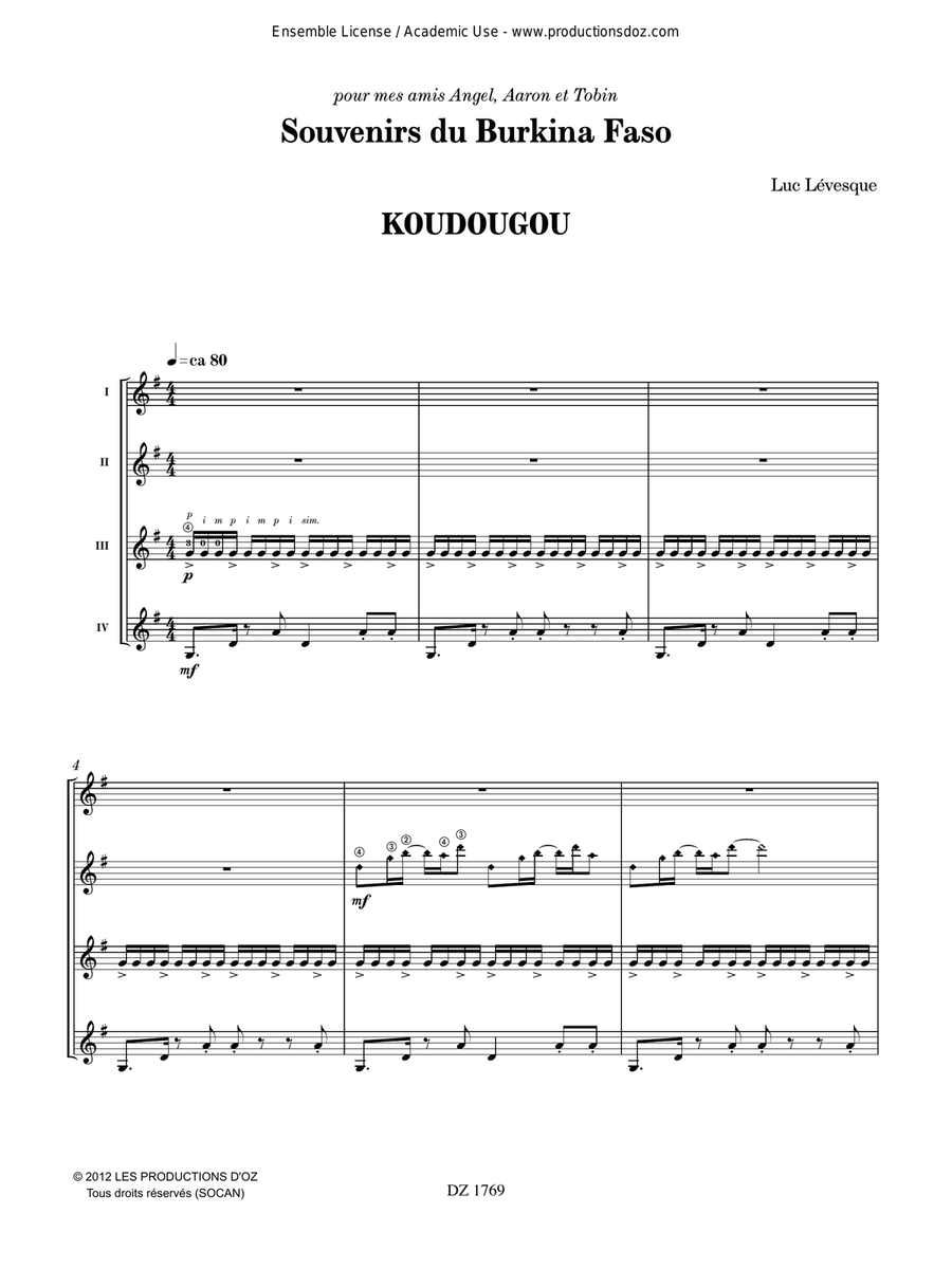 Souvenirs du Burkina Faso / Kouudougo Guitar Ensemble scores gallery preview page 3