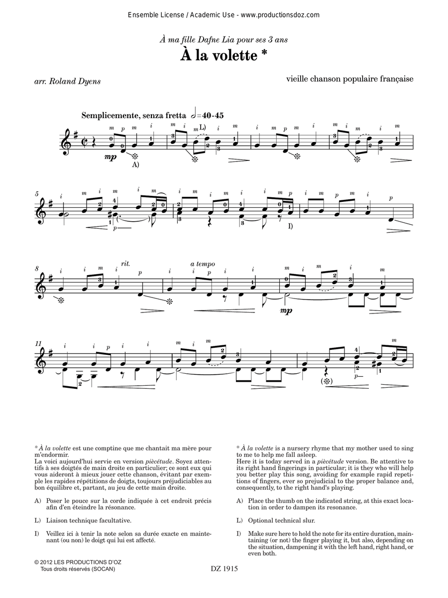 Les 100 de Roland Dyens - À la volette Classical Guitar scores gallery preview page 2