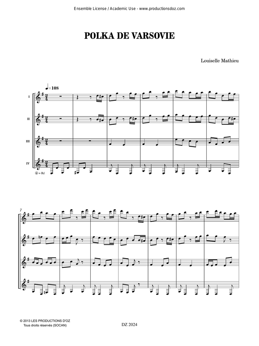 Musique facile pour 4 guitares - Pologne (Polka de Varsovie) Guitar Ensemble scores gallery preview page 3