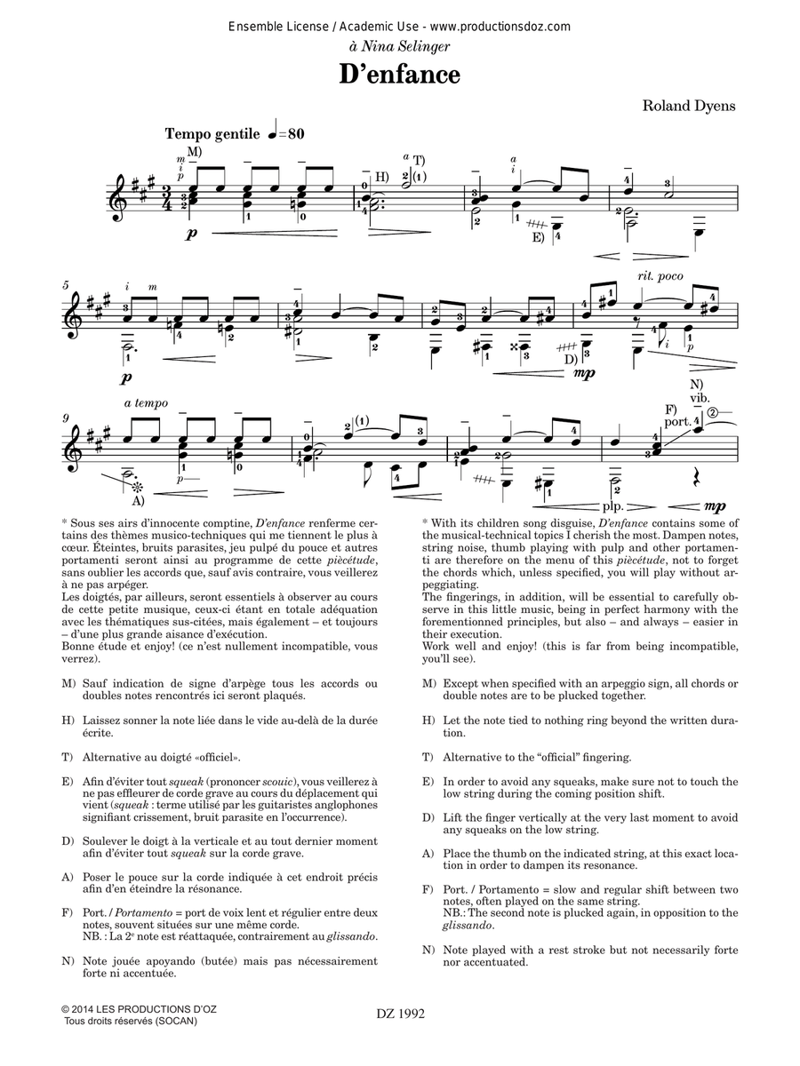 Les 100 de Roland Dyens - D'enfance Classical Guitar scores gallery preview page 2