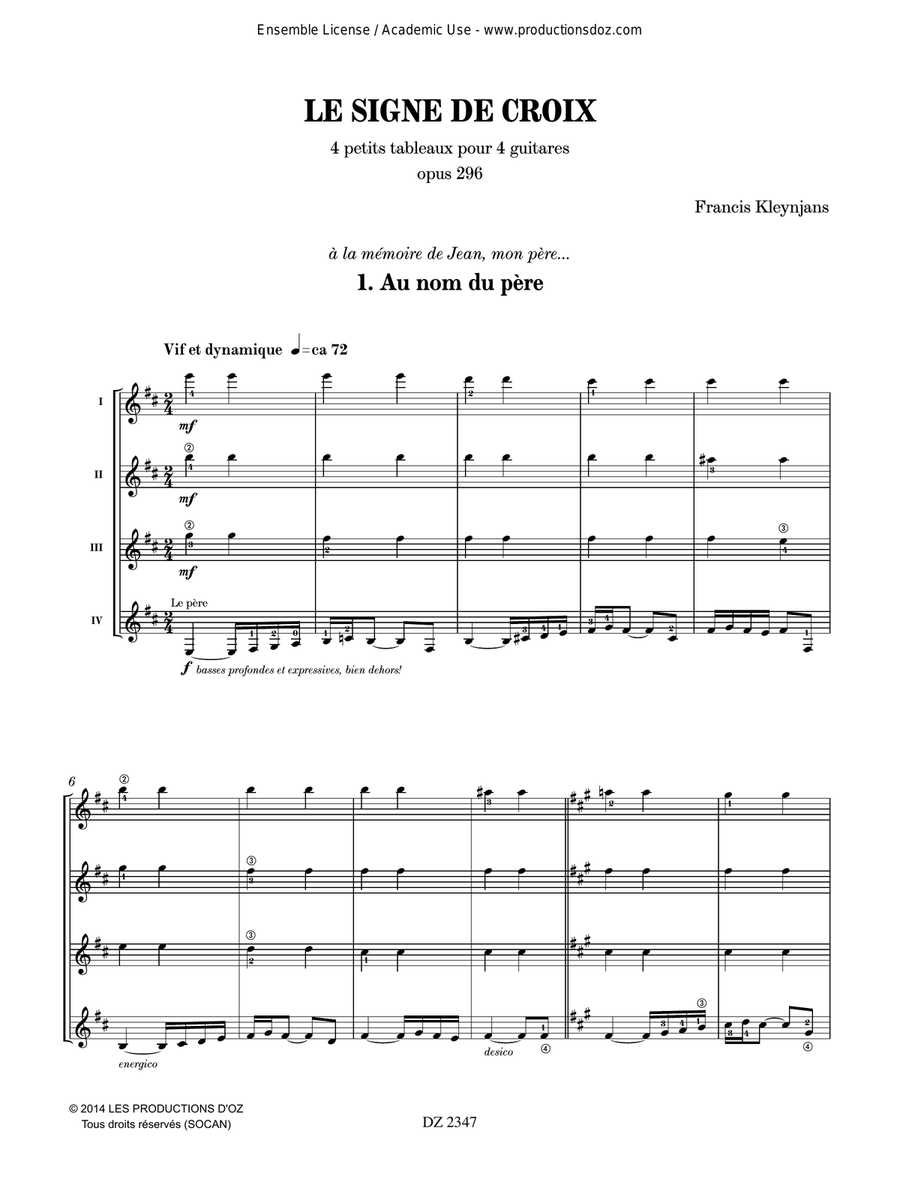 Le signe de croix, opus 296 Guitar Ensemble scores gallery preview page 2