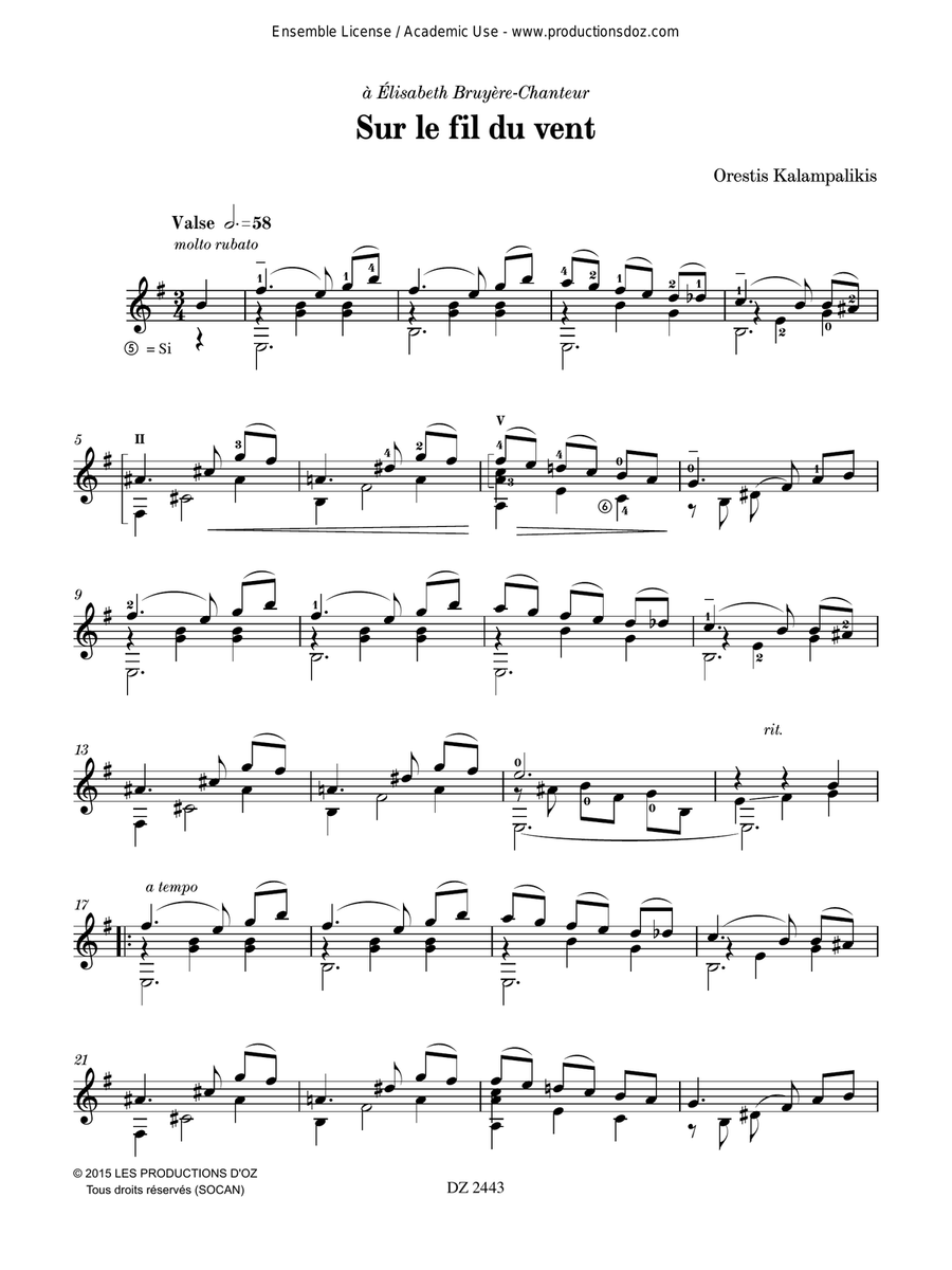 Sur le fil du vent Sur le fil du vent Classical Guitar scores gallery preview page 3
