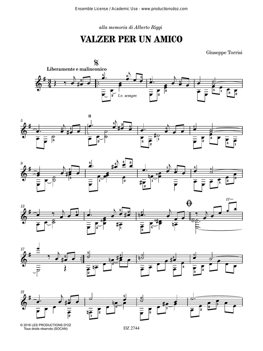 Valzer per un amico Classical Guitar scores gallery preview page 2