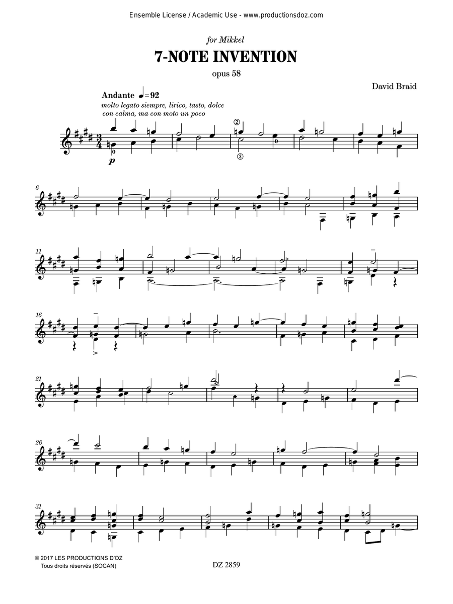7-Note Invention, Opus 58 Classical Guitar scores gallery preview page 2