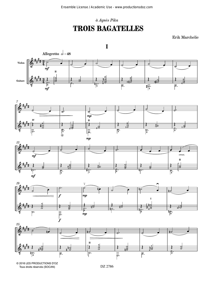 Trois bagatelles Trois bagatelles Violin scores gallery preview page 2