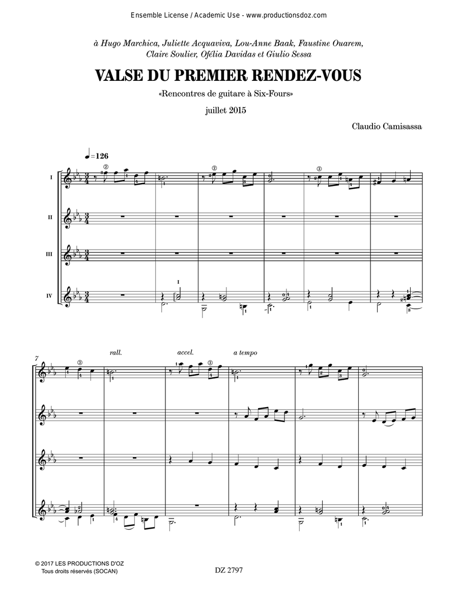 Valse du premier rendez-vous Guitar Ensemble scores gallery preview page 3