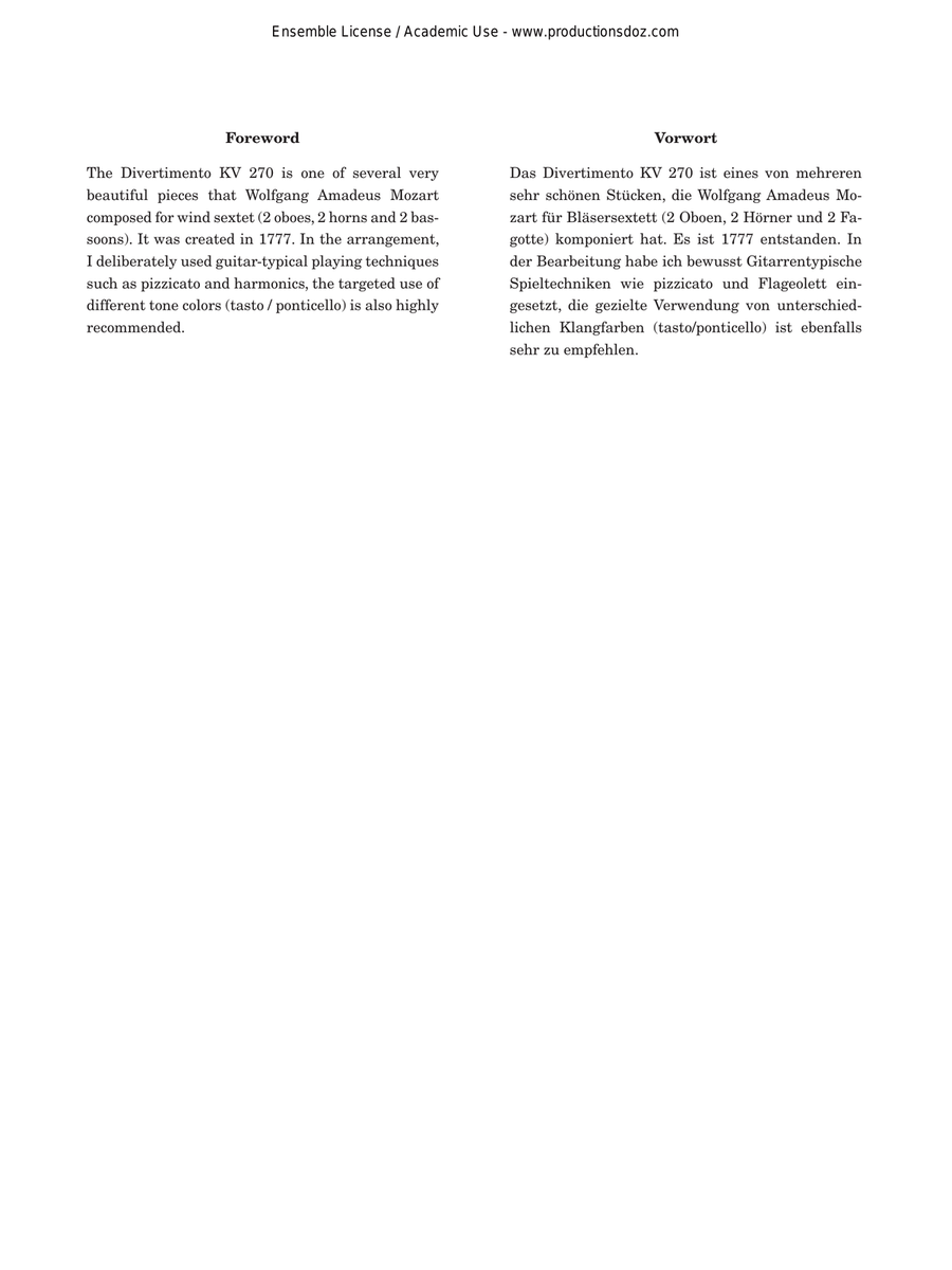 Divertimento in D, KV 270 Guitar Ensemble scores gallery preview page 2