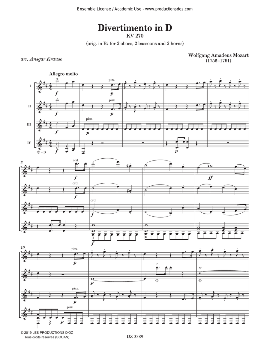 Divertimento in D, KV 270 Guitar Ensemble scores gallery preview page 3