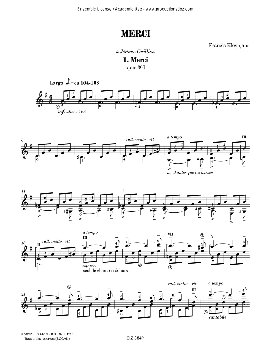 Merci Merci Classical Guitar scores gallery preview page 4