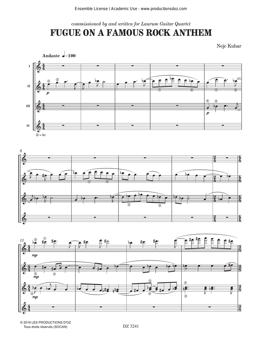 Fugue on a Famous Rock Anthem Guitar Ensemble scores gallery preview page 3